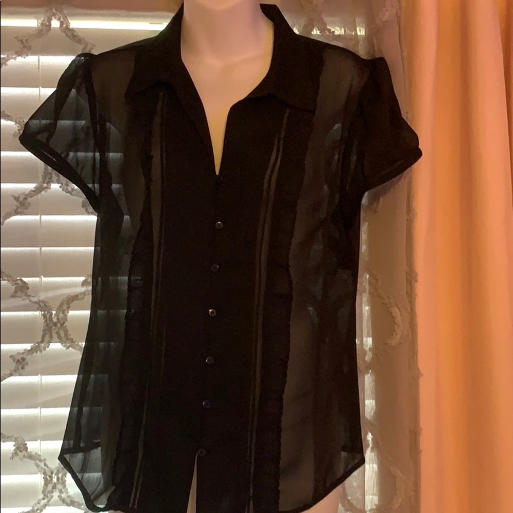 ann taylor loft black sheer dress shirt